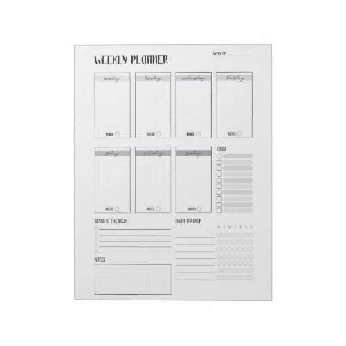 Weekly Planner with Monday start Grey 85 x 11 Notepad