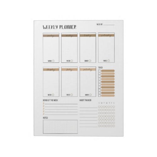 Weekly Planner with Sunday start Beige 85 x 11 Notepad