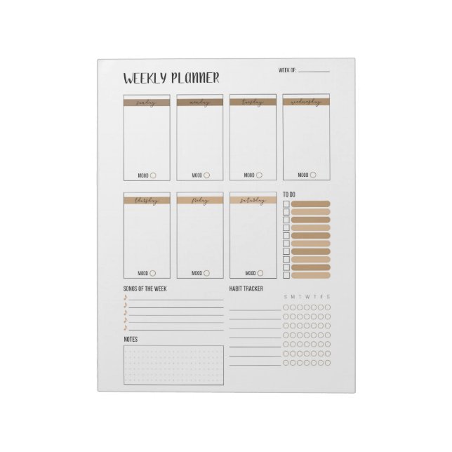 Weekly Planner with Sunday start (Beige) 8.5 x 11" Notepad (Rotated)