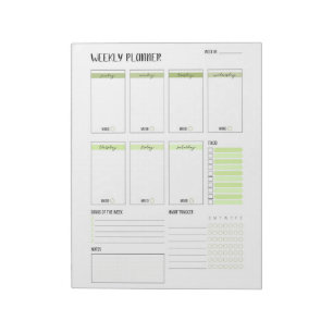 Weekly Planner with Sunday start (Green) 8.5 x 11" Notepad