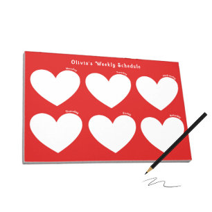 Weekly planner with white hearts notepad
