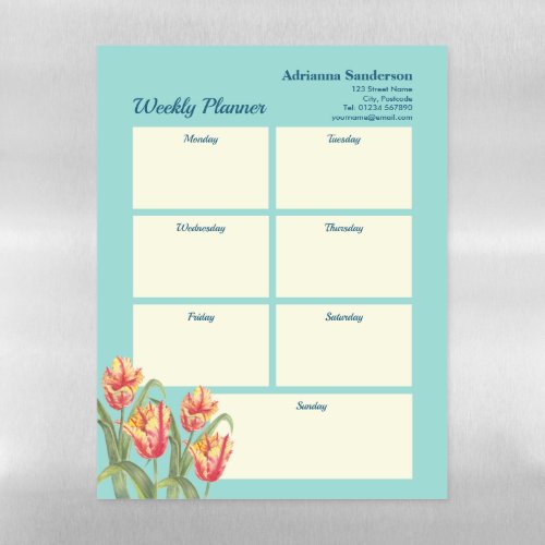 Weekly Planner Yellow Parrot Tulips Watercolor Magnetic Dry Erase Sheet