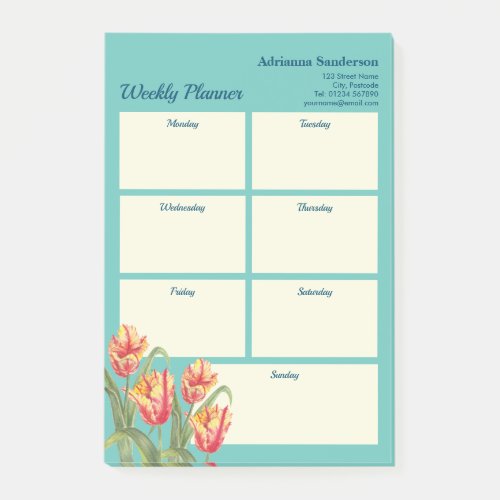 Weekly Planner Yellow Parrot Tulips Watercolor Post_it Notes