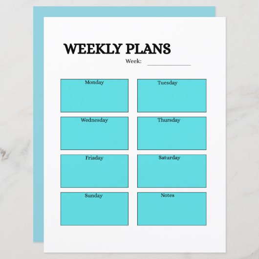 WEEKLY PLANS sheet (Front/Back)