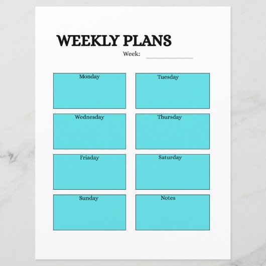 WEEKLY PLANS sheet (Front)