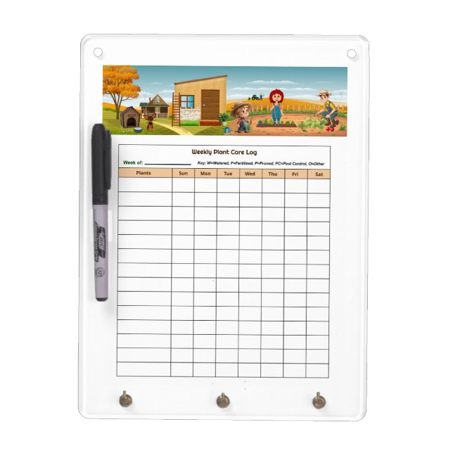 Weekly Plant Care Log Dry Erase Board (Front)