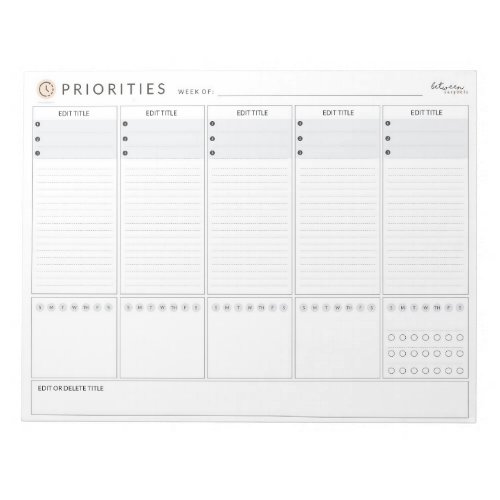 Weekly Priorities Planner  Notepad