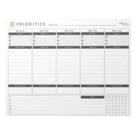 Weekly Priorities Planner Notepad