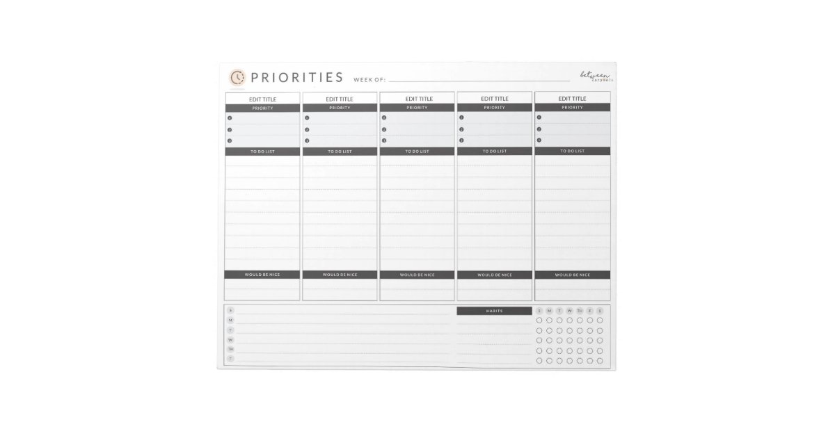 Weekly Priorities Planner Notepad | Zazzle