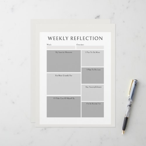 Weekly Reflection Planner Printable Worksheet Letterhead