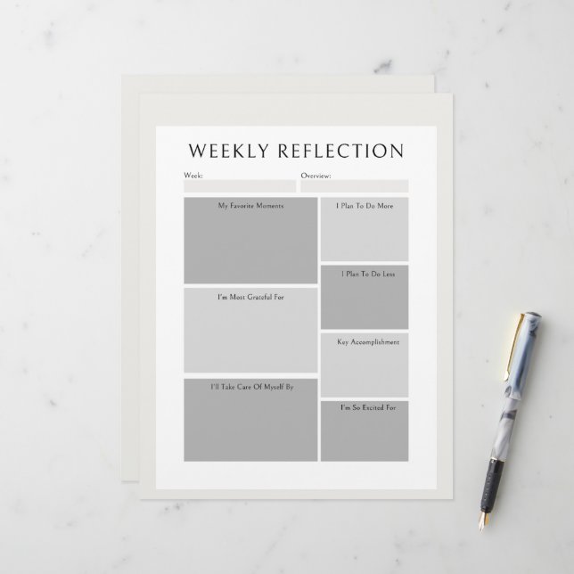 Weekly Reflection Planner Printable Worksheet  Letterhead (Front/Back In Situ)