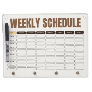 Weekly Schedule Planner Minimal Beige Grid Dry Erase Board With Keychain Holder