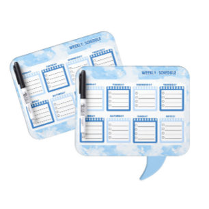 Weekly schedule with blue sky dry erase board