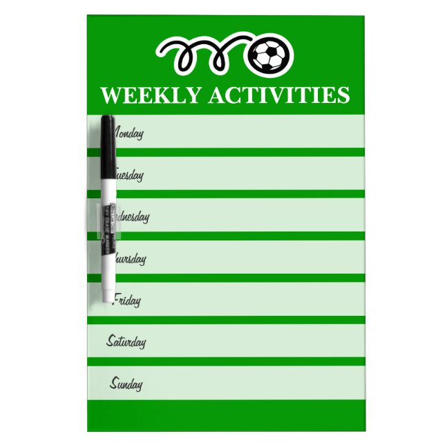 Weekly sports activity calendar dry erase board (Front)