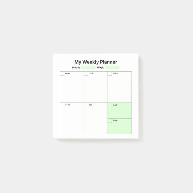 Weekly Study Planner Post-it Notes (Front)