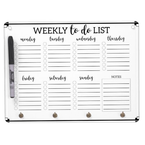 Weekly to do list chart dry erase board with keychain holder