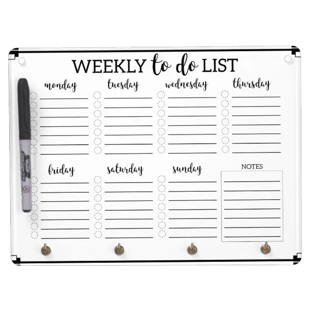 Weekly to do list chart dry erase board with keychain holder | Zazzle