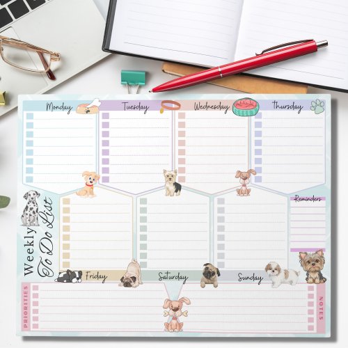 Weekly To Do List Cute Dogs Multicolored Theme Notepad