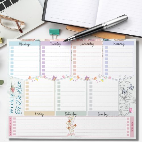 Weekly To Do List Flower Butterfly Theme Notepad