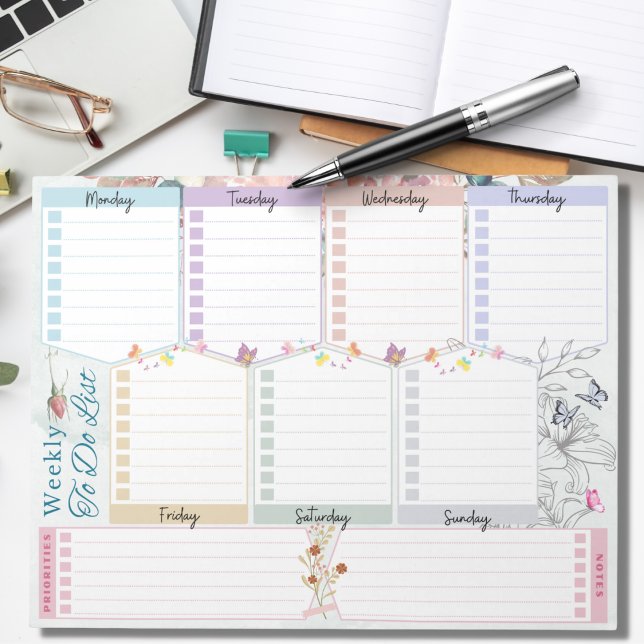 Weekly To Do List Flower Butterfly Themed Notepad (Creator Uploaded)
