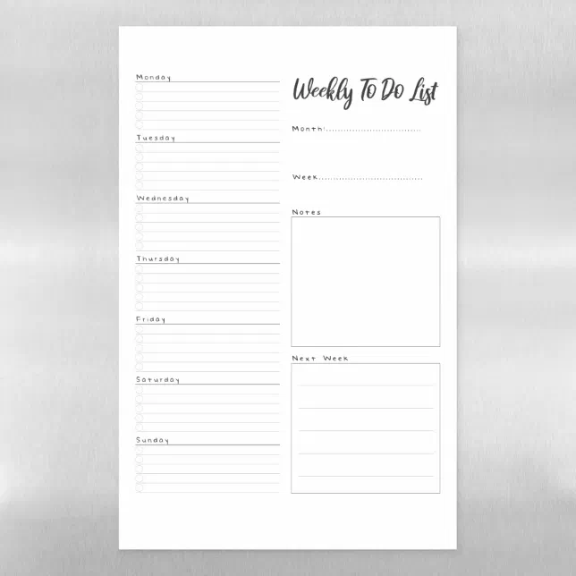 Weekly to do list magnetic dry erase sheet | Zazzle