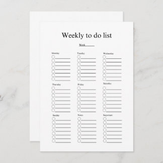 Weekly to do list note card
