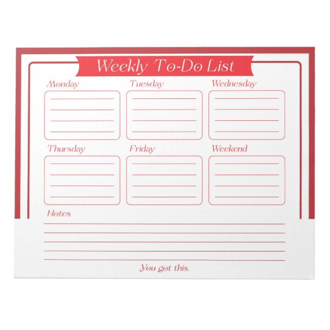 Weekly To-Do List Notepad (Front)