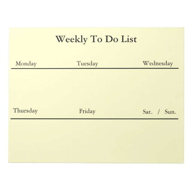 Weekly To Do List Notepad (White) (Front)