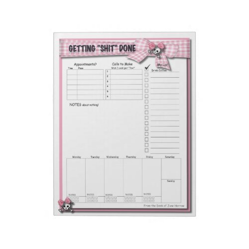 Weekly To do List _ Pink Ribbons and skulls Notepad