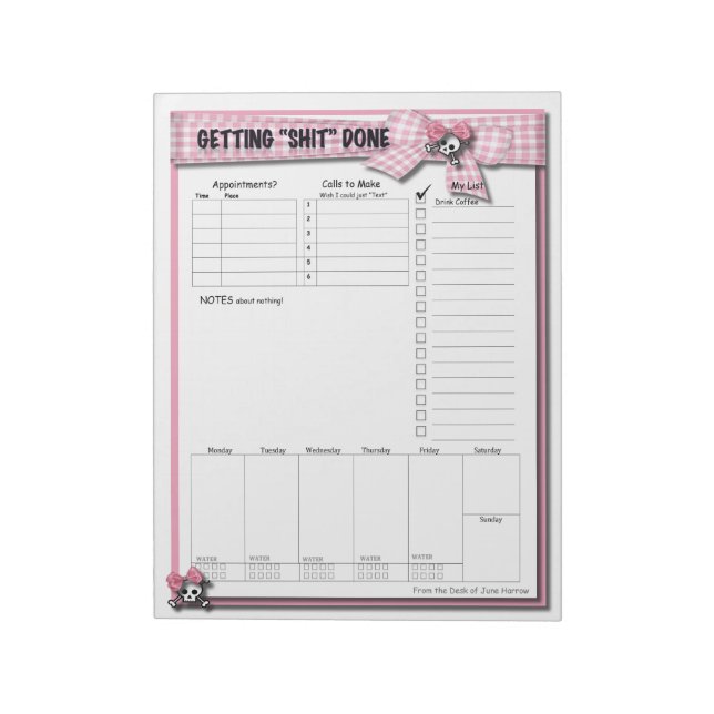 Weekly To do List - Pink Ribbons and skulls Notepad (Rotated)