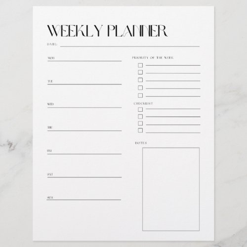 Weekly to do list planner