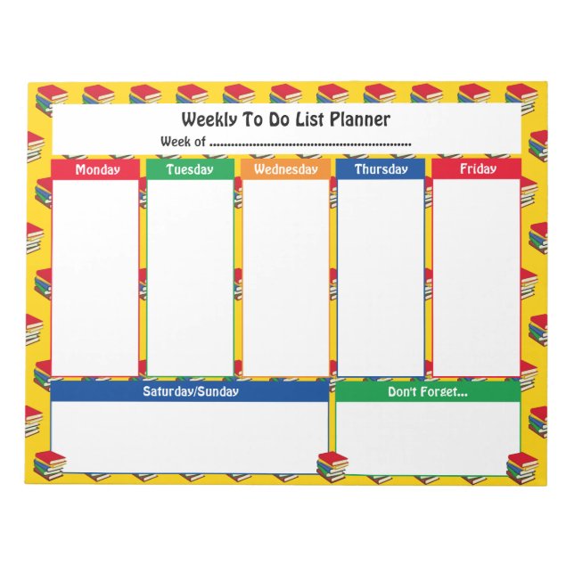 WEEKLY TO DO LIST PLANNER | BOOKS Tear Away Notepad (Front)