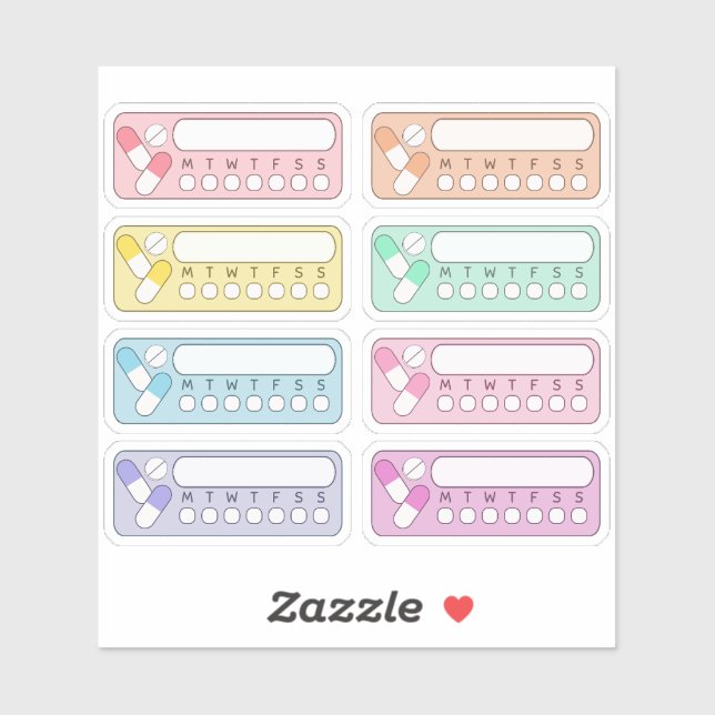 Weekly Vitamin Medicine Tracker Pill Reminder  Sticker (Sheet)