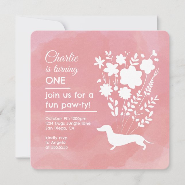 Weenie Birthday Girl Paw-ty Cute Puppy Dogs Invitation (Front)