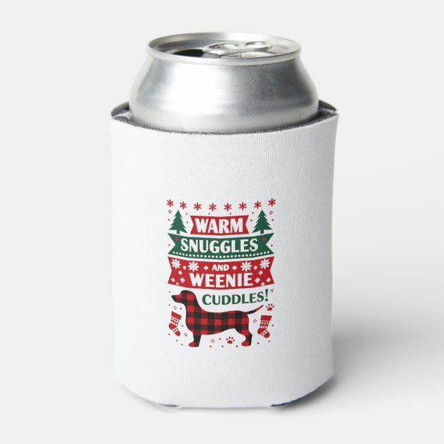 Weenie Dog Christmas Pajama Shirt Cute Weiner Ugly Can Cooler (Can Front)