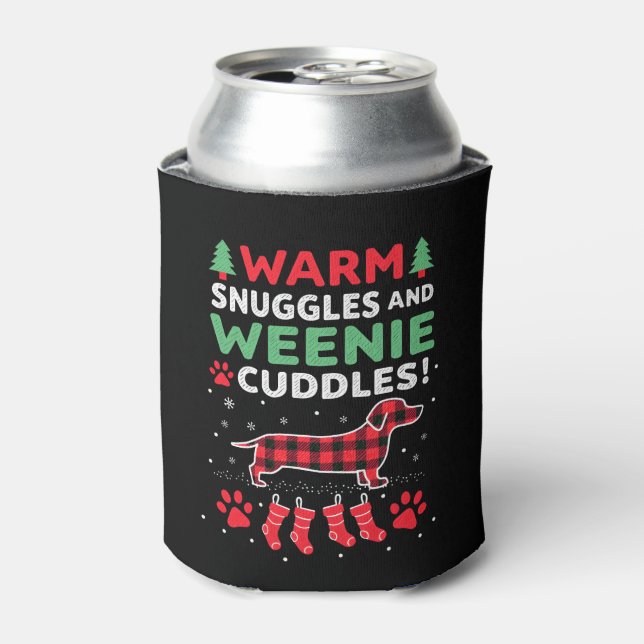 Weenie Dog Christmas Pajama Shirt Cute Weiner Ugly Can Cooler (Can Front)