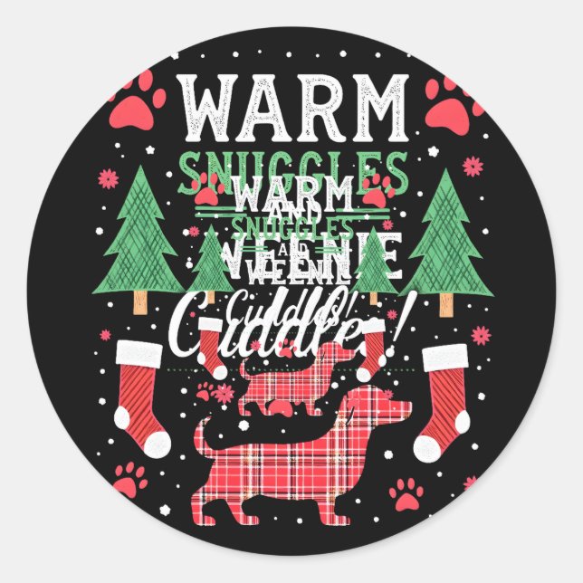 Weenie Dog Christmas Pajama Shirt Cute Weiner Ugly Classic Round Sticker (Front)