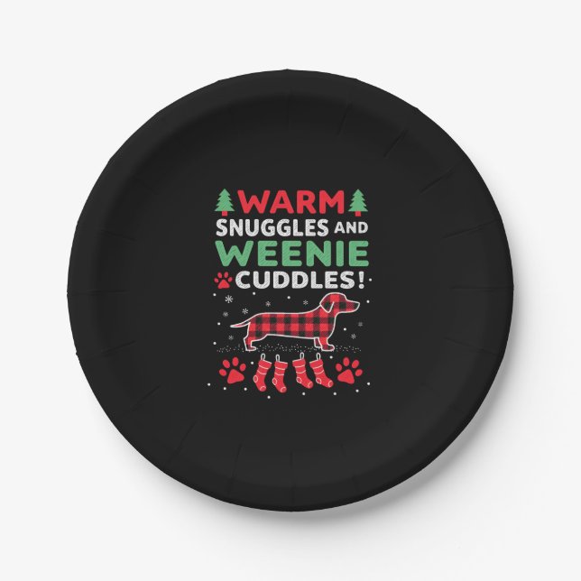 Weenie Dog Christmas Pajama Shirt Cute Weiner Ugly Paper Plates (Front)