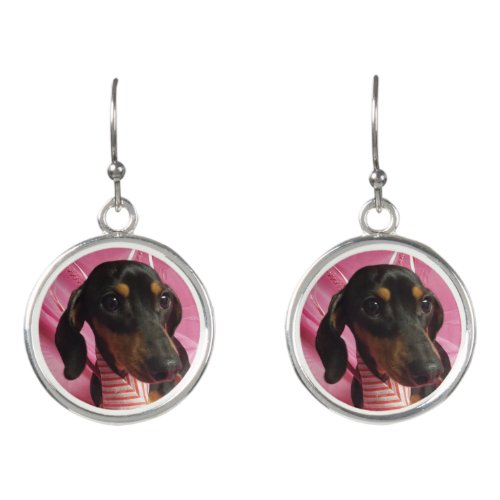 Weenie Dog Pink Silver Plated Earring Set Earrings