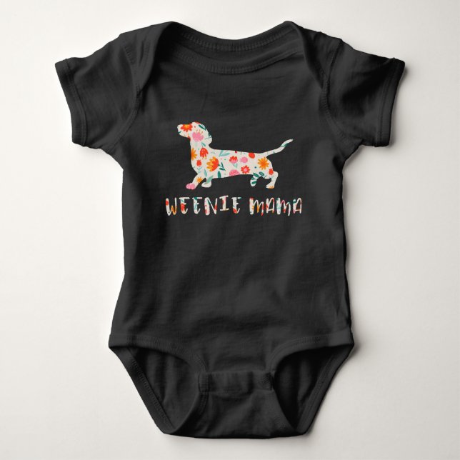 Weenie Mama Dachshund floral Baby Bodysuit (Front)