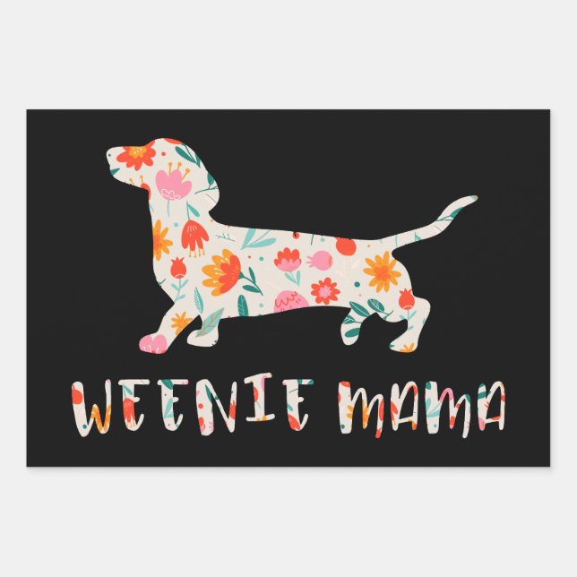 Weenie Mama Dachshund floral Wrapping Paper Sheets (Front)