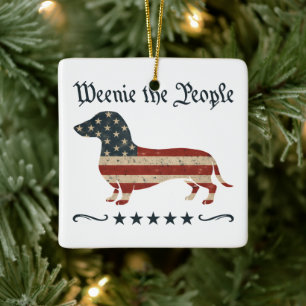 Weenie The People Dachshund 4th Of July Ceramic Ornament