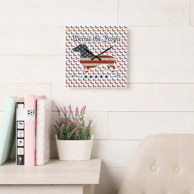 Weenie The People Dachshund 4th Of July Square Wall Clock (Reading Room)