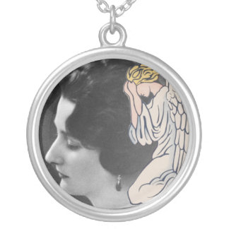 Weeping angel add photo of departed loved one silver plated necklace