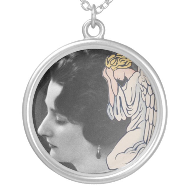 Weeping angel add photo of departed loved one silver plated necklace (Front)