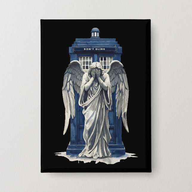 Weeping Angel with Blue Police Box 1 Button (Front)