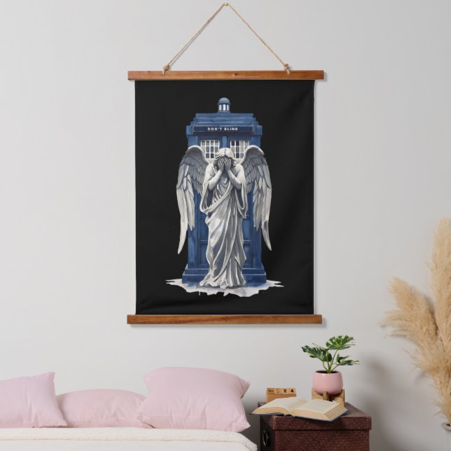 Weeping Angel with Blue Police Box 1 Hanging Tapestry (Bedroom)