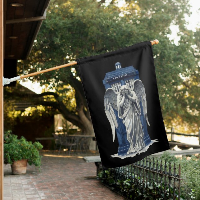 Weeping Angel with Blue Police Box 1 House Flag (In SItu)