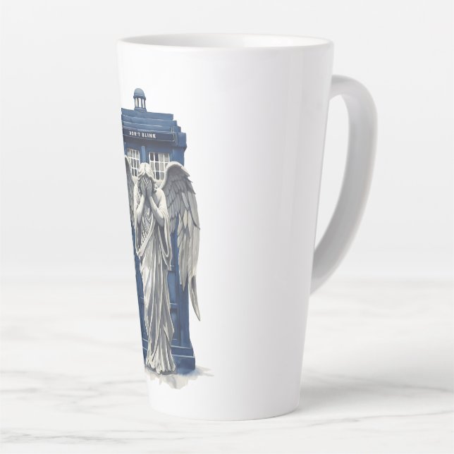 Weeping Angel with Blue Police Box 1 Latte Mug (Right Angle)