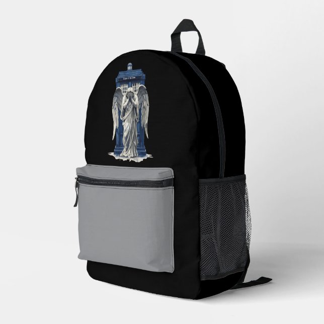 Weeping Angel with Blue Police Box 1 Printed Backpack (Back Corner Right)